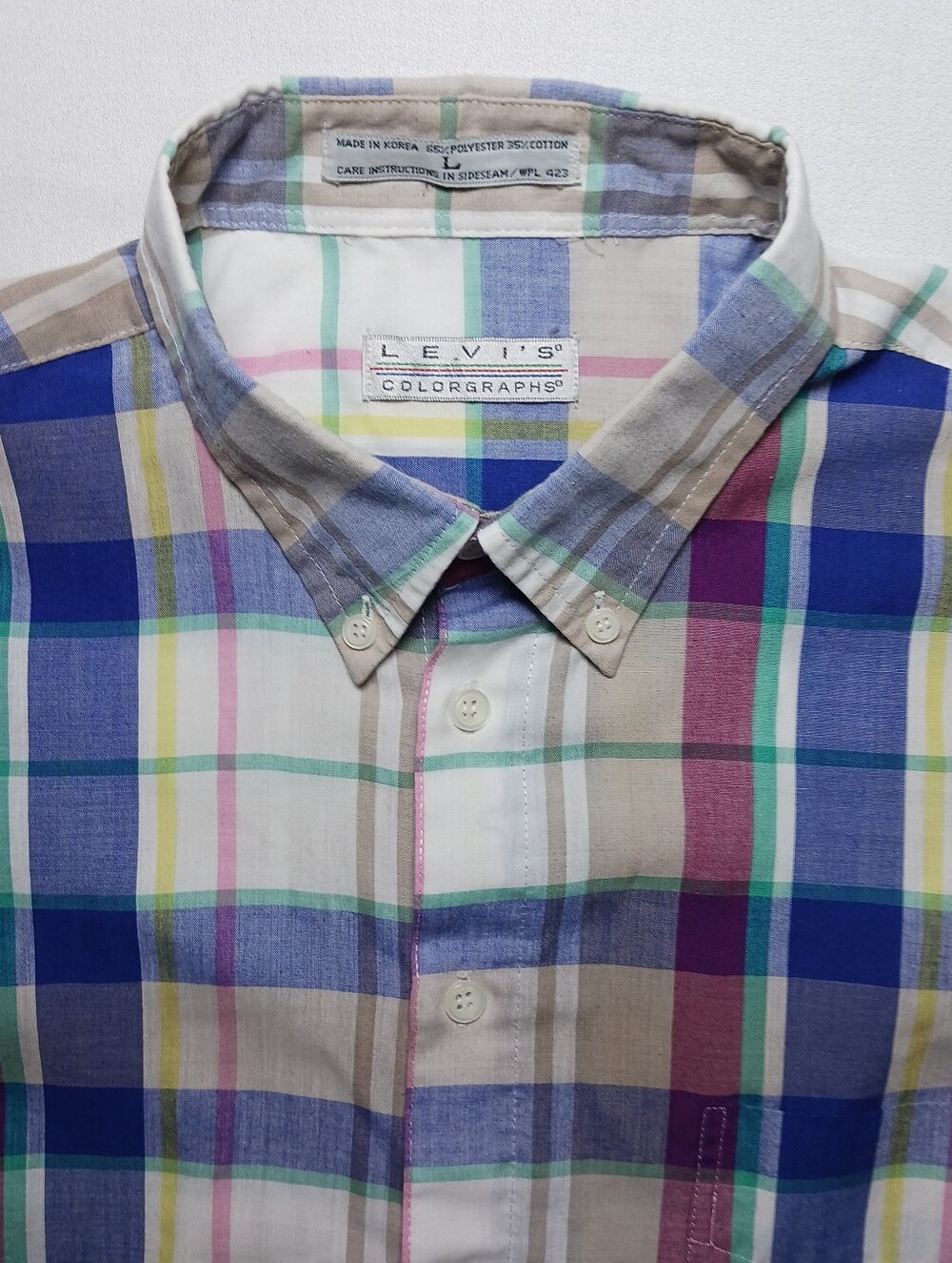 Vintage Levi's Colorgraphs Mens Plaid Button Up Short Sleeve Shirt Large Korea